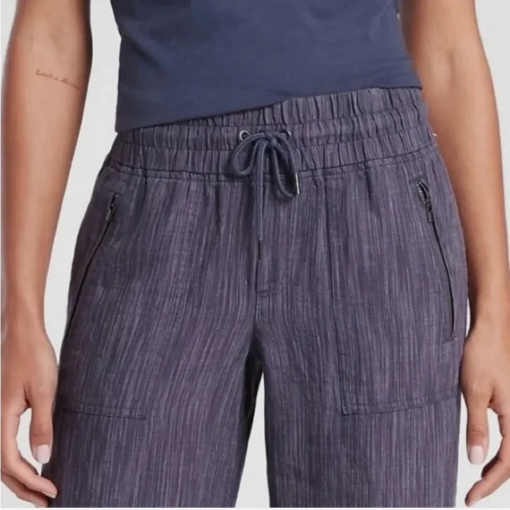 Athleta Cabo Linen Textured Blue Wide Leg Pants - Picture 2 of 14